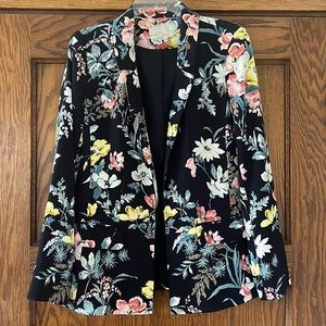 LOFT Womens Navy Blue Floral Open Front Blazer Size 4